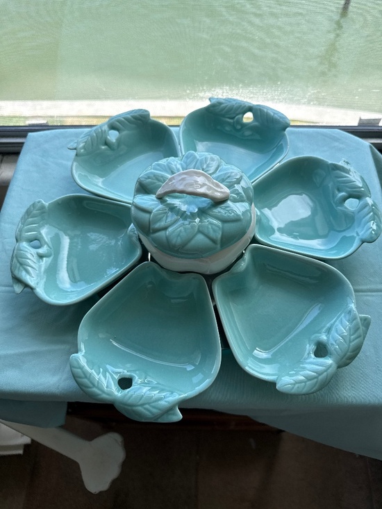 Hoeing Of California Other - Vintage hoeing of California turquoise/aqua MCM serving bowl with lid and bowls